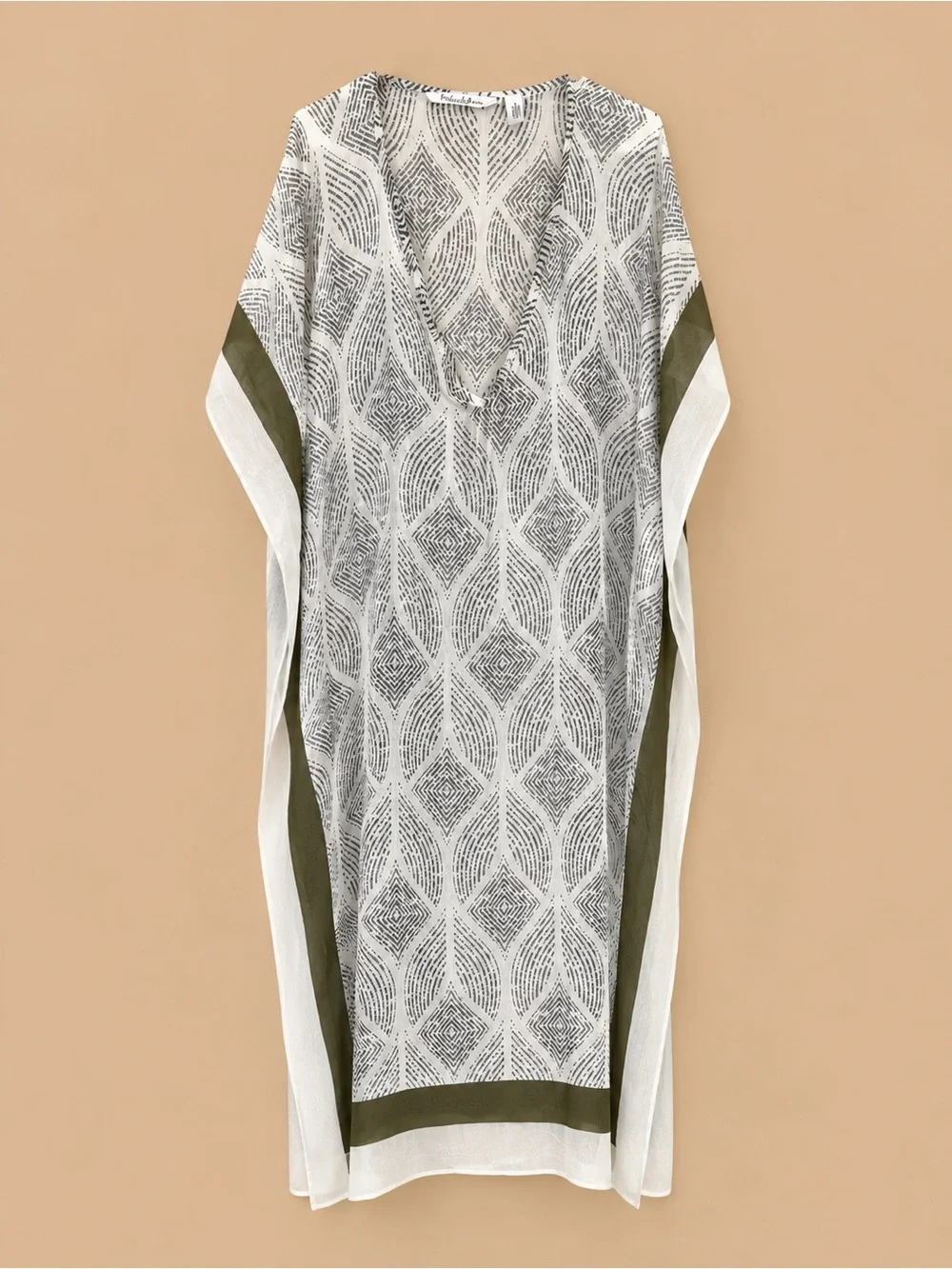 Michael Stars White and Olive Patterned V-Neck Kaftan